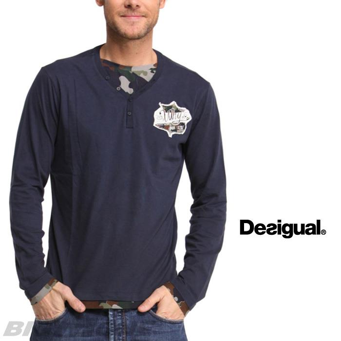 大きいサイズ メンズ DESIGUAL  ヘンリーネックTシャツ  48t1447