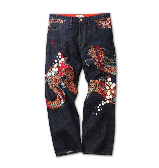 龍 ドラゴン 刺繍 クール メンズ パンツ デニム ジーンズ 170 青