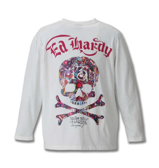 大きいサイズ メンズ Ed Hardy 天竺プリント長袖Tシャツ オフホワイト 1178-8630-1 3L 4L 5L 6L 