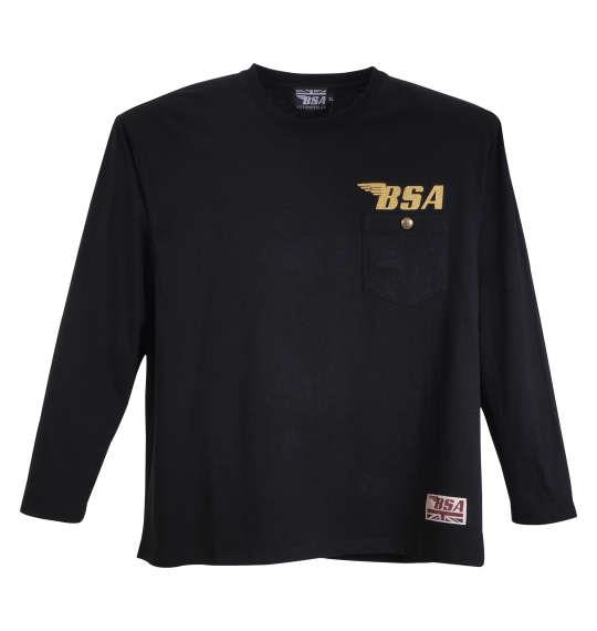 大きいサイズ メンズ BSA MOTORCYCLES 天竺 コンチョ釦 ポケット付 長袖 Tシャツ 長袖Ｔシャツ ブラック 1168-8370-2 3L 4L 5L 6L