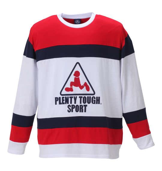 大きいサイズ メンズ PLENTY TOUGH SPORT 天竺切替長袖Tシャツ レッド × ネイビー 1178-8335-1 3L 4L 5L 6L 