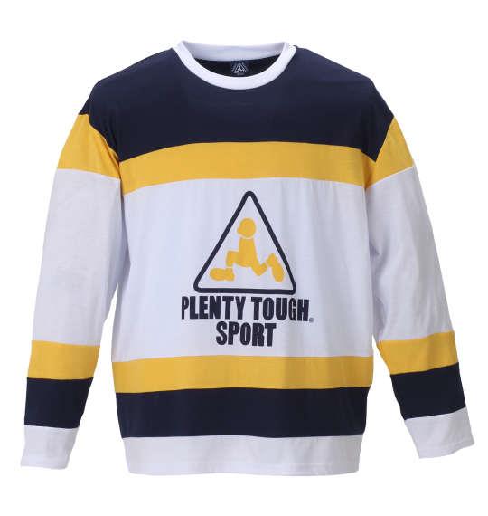 大きいサイズ メンズ PLENTY TOUGH SPORT 天竺切替長袖Tシャツ ネイビー × イエロー 1178-8335-2 3L 4L 5L 6L 