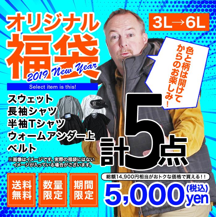 先行予約販売 大きいサイズ メンズ 3L 4L 5L 6L 2019年 福袋  5点セット 数量限定 or5000-19