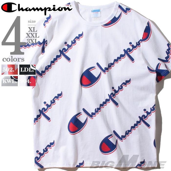 大きいサイズ メンズ Champion チャンピオン 総柄 半袖 Tシャツ USA直輸入 t1919s