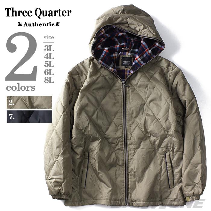 【WEB限定価格】大きいサイズ メンズ Three Quarter (スリークォター) 裏プリントフリースフーデッドブルゾン az-009