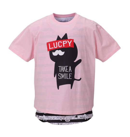 大きいサイズ メンズ LUCPY 半袖Tシャツ + タンクトップ アンサンブル セット ピンク 1158-8257-2 3L 4L 5L 6L