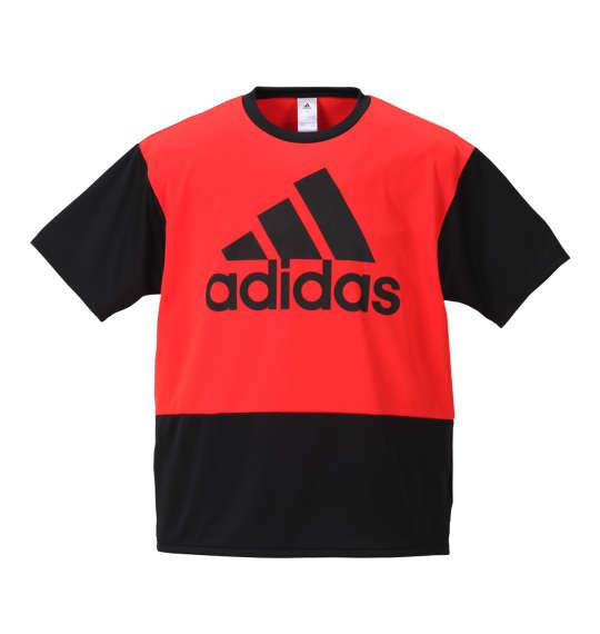 大きいサイズ メンズ adidas カラーブロック切替半袖Tシャツ ブラック × ハイレゾレッド 1178-8241-2 3XO 4XO 5XO 6XO 7XO 8XO