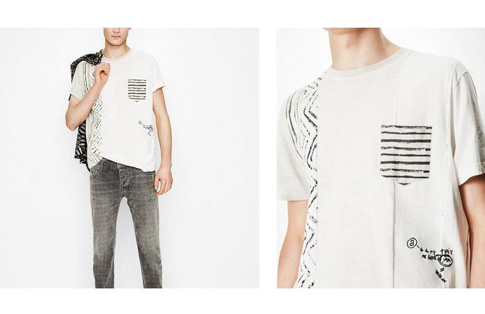 【WEB限定価格】大きいサイズ メンズ DESIGUAL (デシグアル) 切替ポケット付き半袖Tシャツ 74t14a6