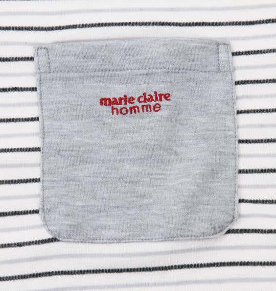 大きいサイズ メンズ marie claire homme ダンボール ボーダー 長袖 Tシャツ 上下セット セットアップ オフホワイト × モクグレー 1159-9102-1 3L 4L 5L 6L 8L