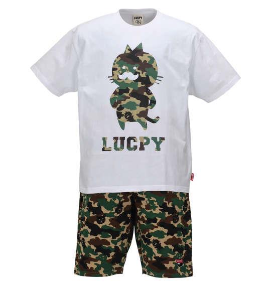 大きいサイズ メンズ LUCPY 半袖 Tシャツ + ミニ裏毛 ハーフパンツ ホワイト × カモフラ 1158-9206-1 3L 4L 5L 6L