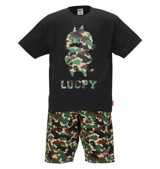 大きいサイズ メンズ LUCPY 半袖 Tシャツ + ミニ裏毛 ハーフパンツ ブラック × カモフラ 1158-9206-2 3L 4L 5L 6L