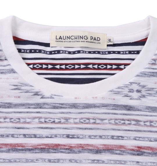 大きいサイズ メンズ launching pad 裏プリント オルテガ ボーダー 半袖 Tシャツ ネイビー系 1158-9251-1 3L 4L 5L 6L