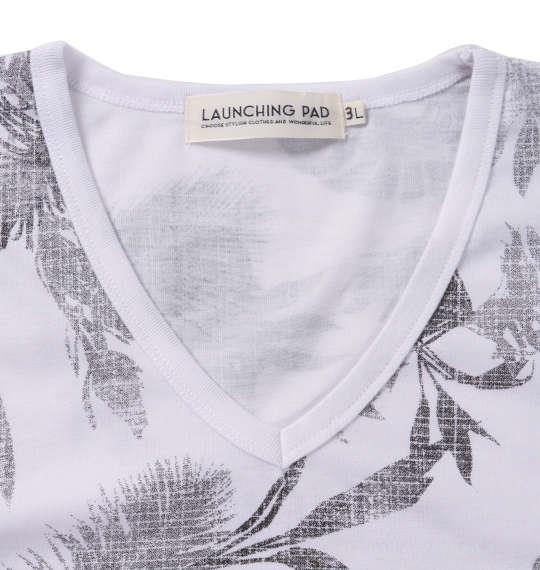 大きいサイズ メンズ launching pad 総柄プリント 半袖 V Tシャツ ホワイト × ブラック系 1158-9252-2 3L 4L 5L 6L