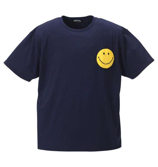 大きいサイズ メンズ SMILEY FACE サガラ刺繍 半袖 Tシャツ ネイビー 1158-9270-1 3L 4L 5L 6L