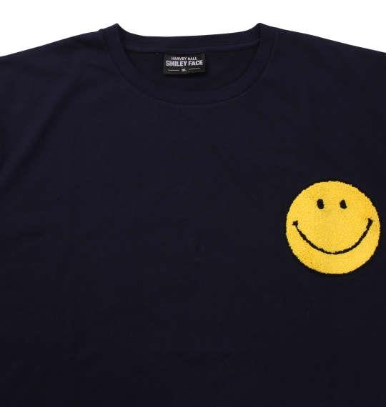 大きいサイズ メンズ SMILEY FACE サガラ刺繍 半袖 Tシャツ ネイビー 1158-9270-1 3L 4L 5L 6L
