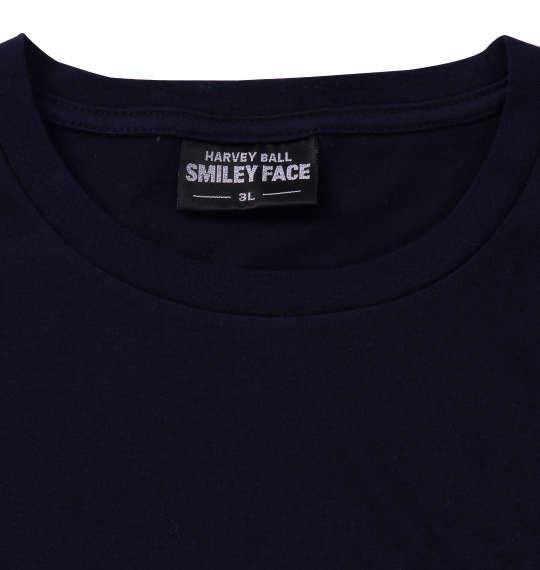 大きいサイズ メンズ SMILEY FACE サガラ刺繍 半袖 Tシャツ ネイビー 1158-9270-1 3L 4L 5L 6L