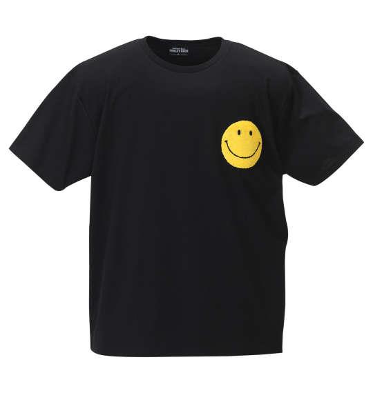 大きいサイズ メンズ SMILEY FACE サガラ刺繍 半袖 Tシャツ ブラック 1158-9270-2 3L 4L 5L 6L