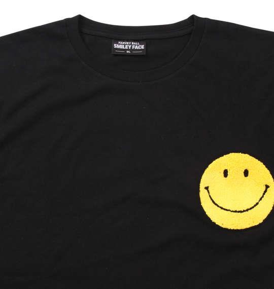 大きいサイズ メンズ SMILEY FACE サガラ刺繍 半袖 Tシャツ ブラック 1158-9270-2 3L 4L 5L 6L