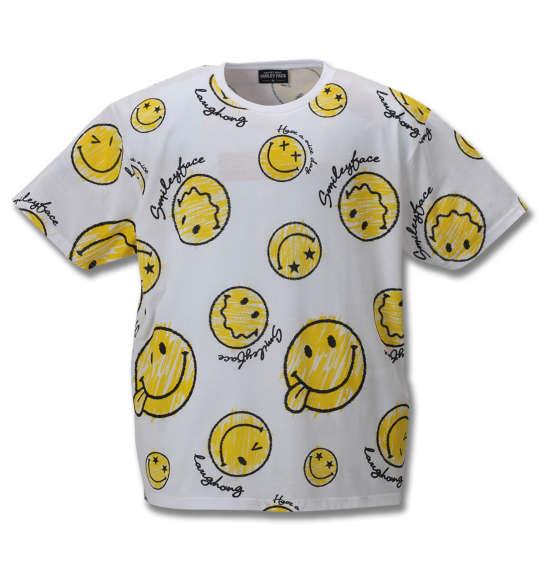 大きいサイズ メンズ SMILEY FACE 総柄 プリント 半袖 Tシャツ ホワイト 1158-9271-1 3L 4L 5L 6L