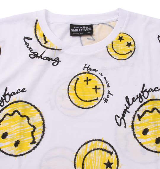 大きいサイズ メンズ SMILEY FACE 総柄 プリント 半袖 Tシャツ ホワイト 1158-9271-1 3L 4L 5L 6L