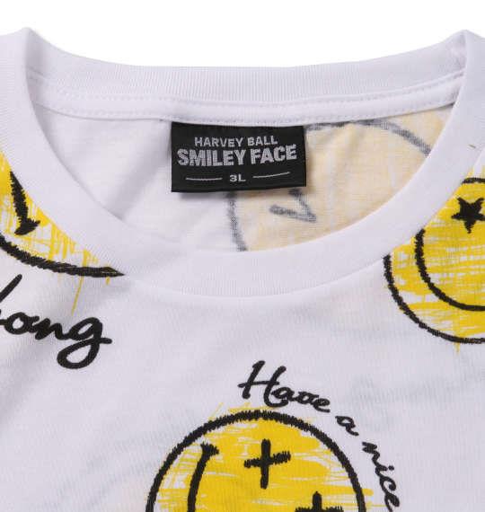 大きいサイズ メンズ SMILEY FACE 総柄 プリント 半袖 Tシャツ ホワイト 1158-9271-1 3L 4L 5L 6L