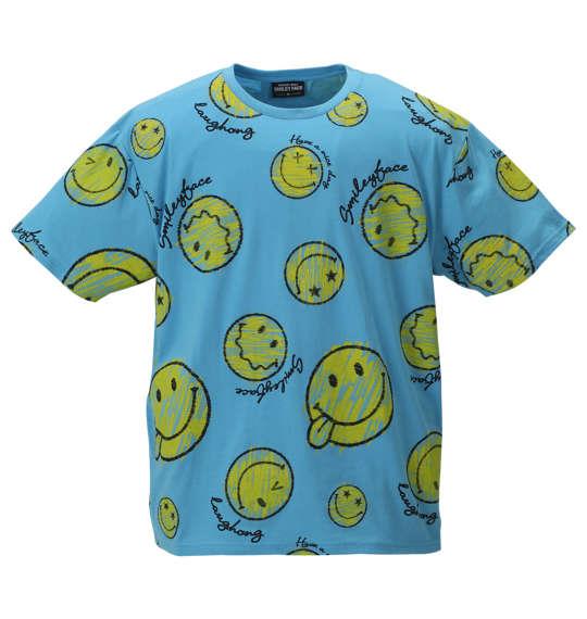 大きいサイズ メンズ SMILEY FACE 総柄 プリント 半袖 Tシャツ ターコイズ 1158-9271-2 3L 4L 5L 6L