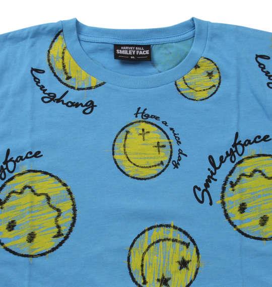 大きいサイズ メンズ SMILEY FACE 総柄 プリント 半袖 Tシャツ ターコイズ 1158-9271-2 3L 4L 5L 6L