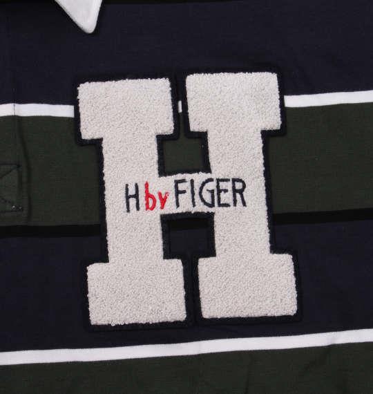 大きいサイズ メンズ H by FIGER ボーダー 半袖 ラガーシャツ グリーン × ネイビー 1168-9233-2 3L 4L 5L 6L 8L