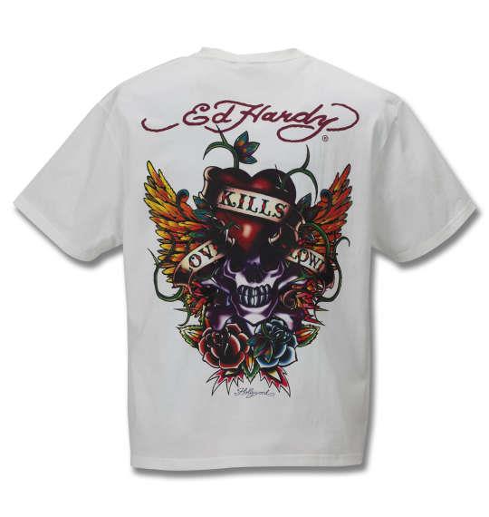 大きいサイズ メンズ Ed Hardy 天竺 プリント 半袖 Tシャツ オフホワイト 1178-9205-1 3L 4L 5L 6L 8L