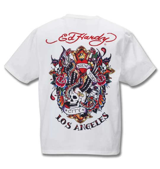 大きいサイズ メンズ Ed Hardy 天竺 プリント 半袖 Tシャツ オフホワイト 1178-9206-1 3L 4L 5L 6L 8L