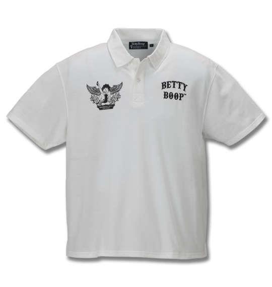 大きいサイズ メンズ BETTY BOOP 鹿の子 プリント & 刺繍ウイング & ローズ 半袖 ポロシャツ オフホワイト 1178-9522-1 3L 4L 5L 6L 8L