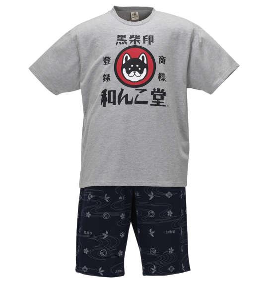 大きいサイズ メンズ 黒柴印和んこ堂 天竺 半袖 Tシャツ + 総柄 ミニ裏毛 ハーフパンツ モクグレー × ネイビー 1158-9222-1 3L 4L 5L 6L 8L