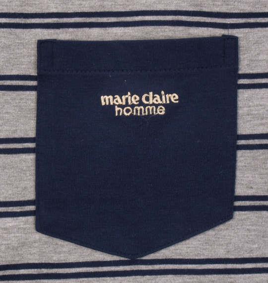 大きいサイズ メンズ marie claire homme 天竺 ボーダー 半袖 Tシャツ + ハーフパンツ グレー杢 × ネイビー 1159-9252-1 3L 4L 5L 6L 8L