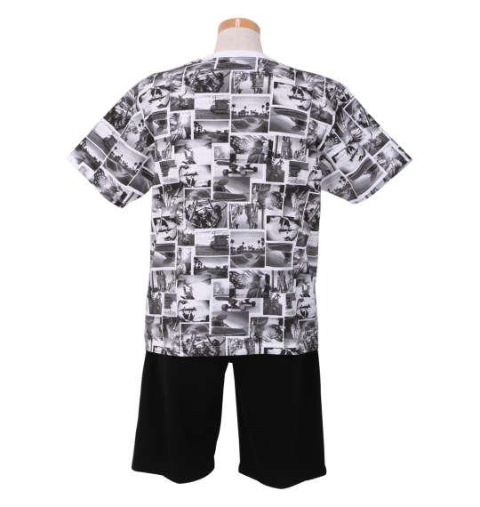 大きいサイズ メンズ SHOCK NINE 総柄 半袖 Tシャツ + ミニ 裏毛 ハーフパンツ ホワイト × ブラック 1158-9257-1 3L 4L 5L 6L