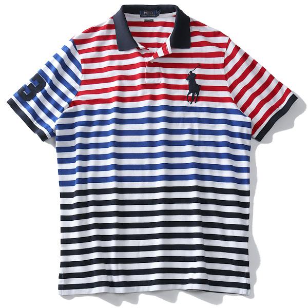 【WEB限定価格】ブランドセール 大きいサイズ メンズ POLO RALPH LAUREN ポロ ラルフローレン ボーダー柄 鹿の子 半袖 ポロシャツ USA直輸入 710743893