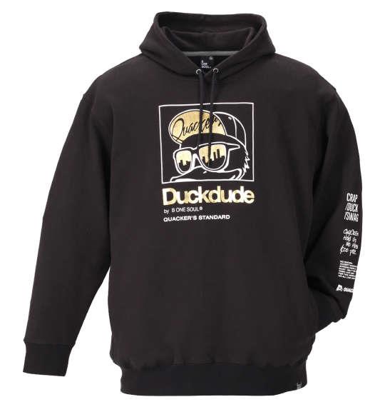 大きいサイズ メンズ b-one-soul DUCK DUDE 箔プリント プルパーカー ブラック 1158-9391-2 3L 4L 5L 6L