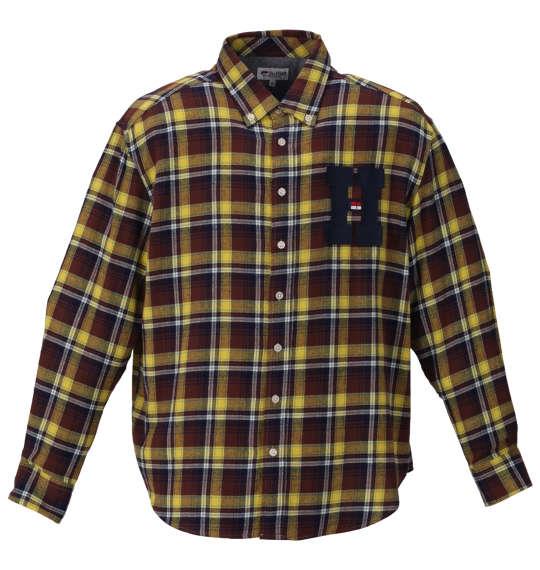 大きいサイズ メンズ H by FIGER ワッペン付 チェック 長袖 B.D ネルシャツ イエロー 1167-9312-1 3L 4L 5L 6L 8L