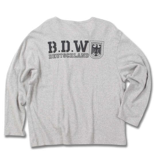 大きいサイズ メンズ BUNDESWEAR ワッフル ヘンリーネック 長袖 Tシャツ モクグレー 1168-9360-1 3L 4L 5L 6L 8L