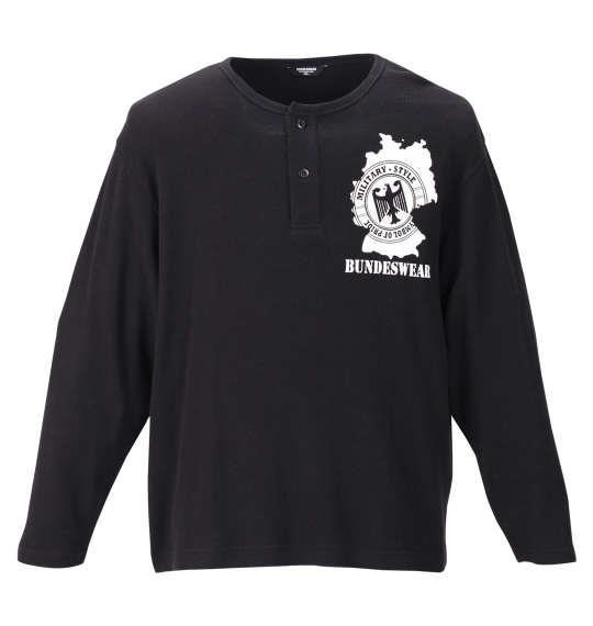 大きいサイズ メンズ BUNDESWEAR ワッフル ヘンリーネック 長袖 Tシャツ ブラック 1168-9360-2 3L 4L 5L 6L 8L