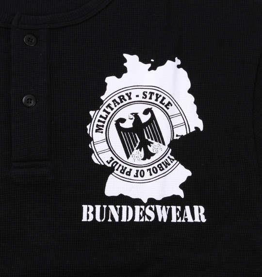 大きいサイズ メンズ BUNDESWEAR ワッフル ヘンリーネック 長袖 Tシャツ ブラック 1168-9360-2 3L 4L 5L 6L 8L