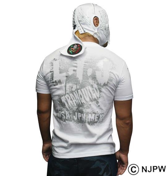 大きいサイズ メンズ 新日本プロレス BUSHI × L・I・J「MIST」 半袖 Tシャツ ホワイト × シルバー ホワイト 1178-9621-1 3L 4L 5L 6L 8L