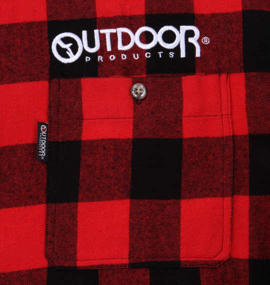 大きいサイズ メンズ OUTDOOR PRODUCTS ロゴ 刺繍 ブロック チェック 長袖 ネル シャツ レッド 1157-9300-2 3L 4L 5L 6L 8L