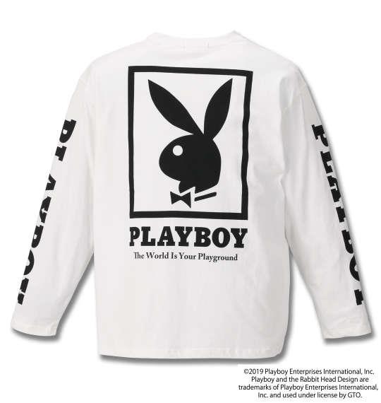 大きいサイズ メンズ PLAYBOY 天竺 プリント 長袖 Tシャツ オフホワイト 1178-9600-1 3L 4L 5L 6L