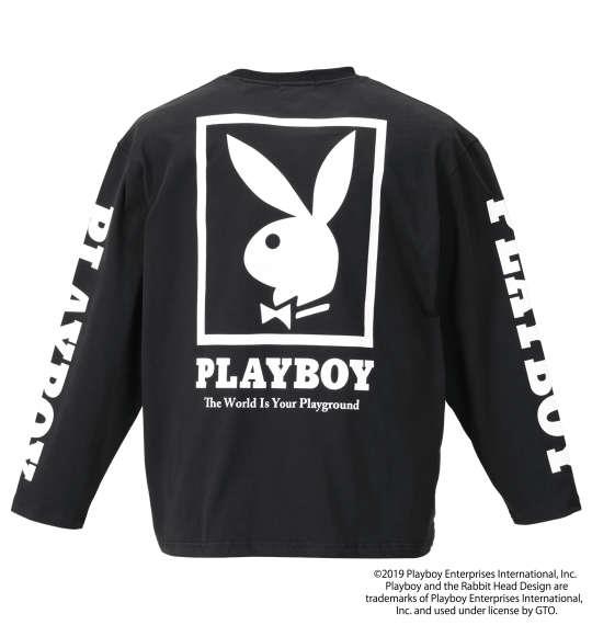 大きいサイズ メンズ PLAYBOY 天竺 プリント 長袖 Tシャツ ブラック 1178-9600-2 3L 4L 5L 6L