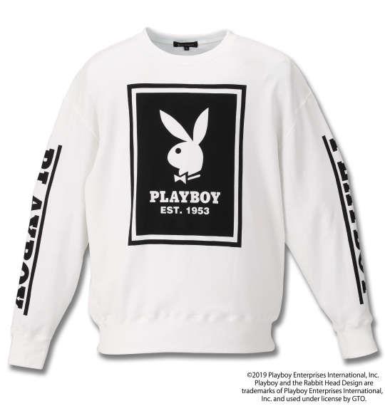 大きいサイズ メンズ PLAYBOY 裏毛 プリント クルーネック スウェット オフホワイト 1178-9601-1 3L 4L 5L 6L