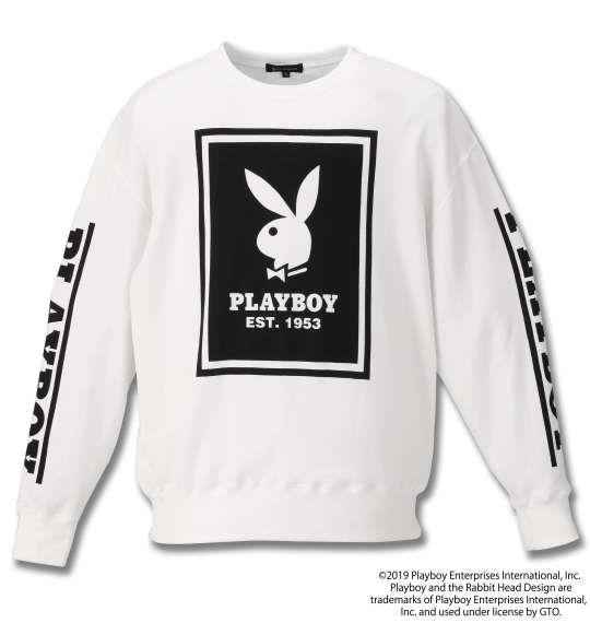 大きいサイズ メンズ PLAYBOY 裏毛 プリント クルーネック スウェット オフホワイト 1178-9601-1 3L 4L 5L 6L