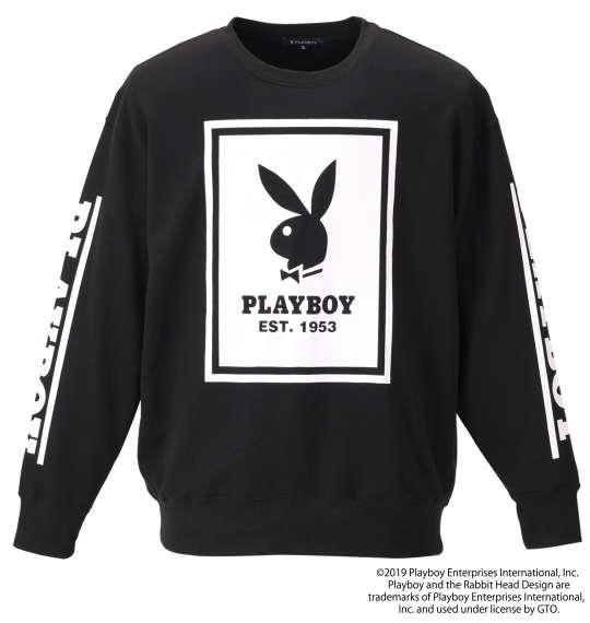 大きいサイズ メンズ PLAYBOY 裏毛 プリント クルーネック スウェット ブラック 1178-9601-2 3L 4L 5L 6L