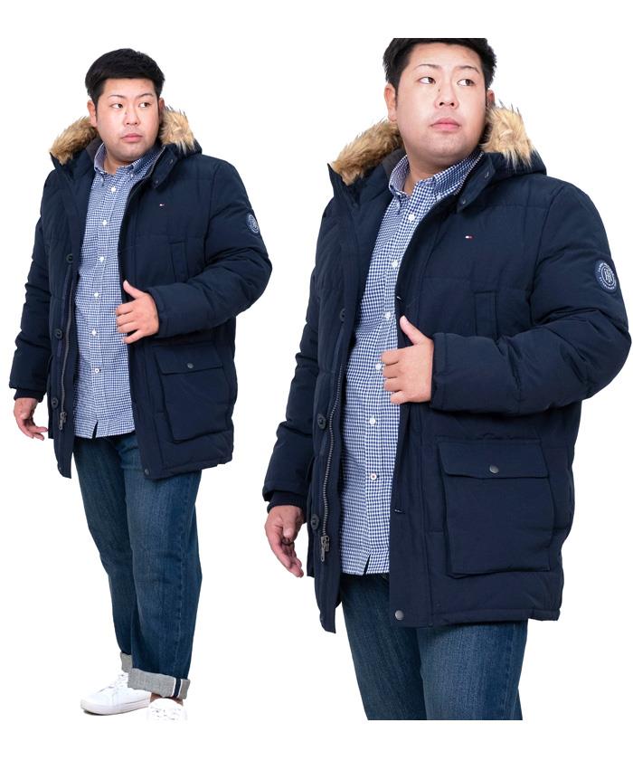 大きいサイズ メンズ TOMMY HILFIGER トミーヒルフィガー 中綿入り ロング コート ジャケット フード付き LONG FUR JACKE USA直輸入 159ap468