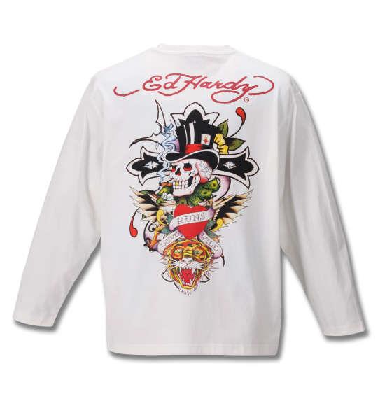 大きいサイズ メンズ Ed Hardy 天竺 プリント 長袖 Tシャツ オフホワイト 1178-9690-1 3L 4L 5L 6L