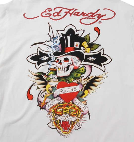 大きいサイズ メンズ Ed Hardy 天竺 プリント 長袖 Tシャツ オフホワイト 1178-9690-1 3L 4L 5L 6L